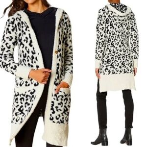 UGG Judith Cream Animal Print Leopard Cardigan w Hood